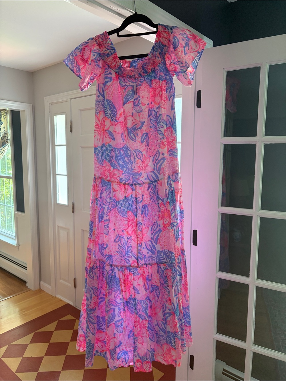 Lilly Pulitzer Dezi Off the Shoulder Pink Isle Snappy Turtle Maxi Dress NWT